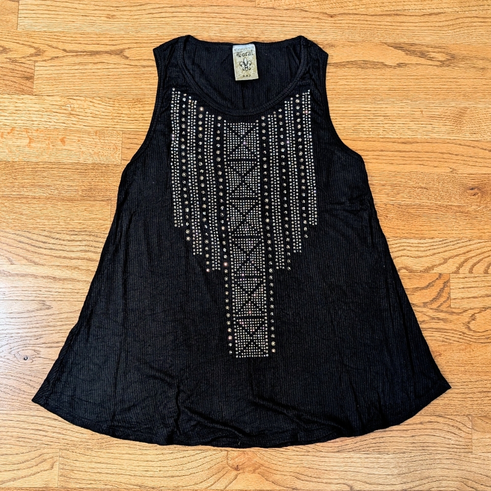 Be Vocal Women's Tank Top Black Studded Western Boho Size Large